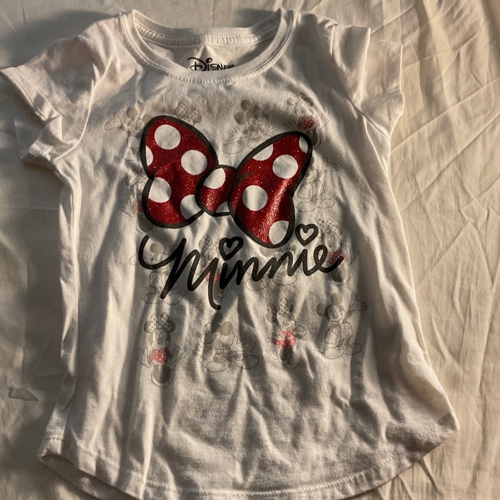 Disney Minnie Mouse Glittery Red and White Kids Tee